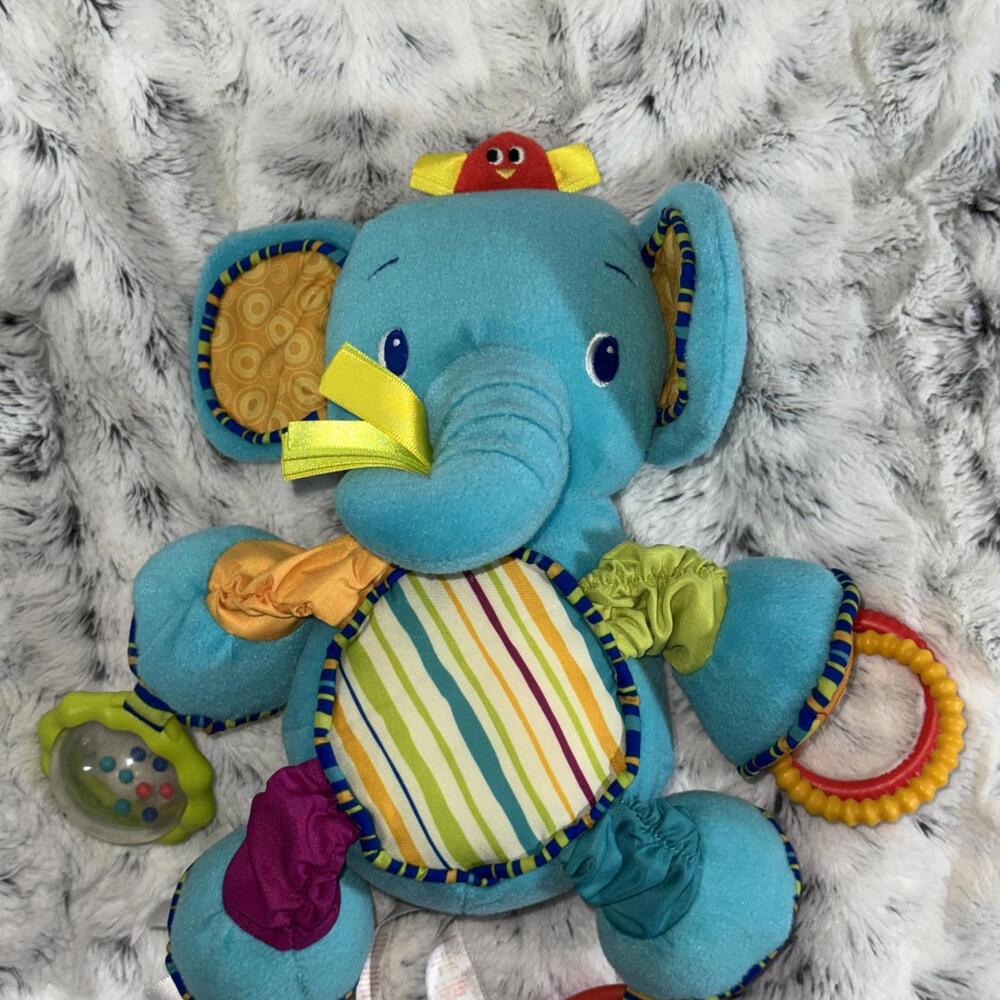 Bright Starts Hanging Elephant Car Seat Crib Baby‎ Toy Rattle Crinkle Tags Plush
